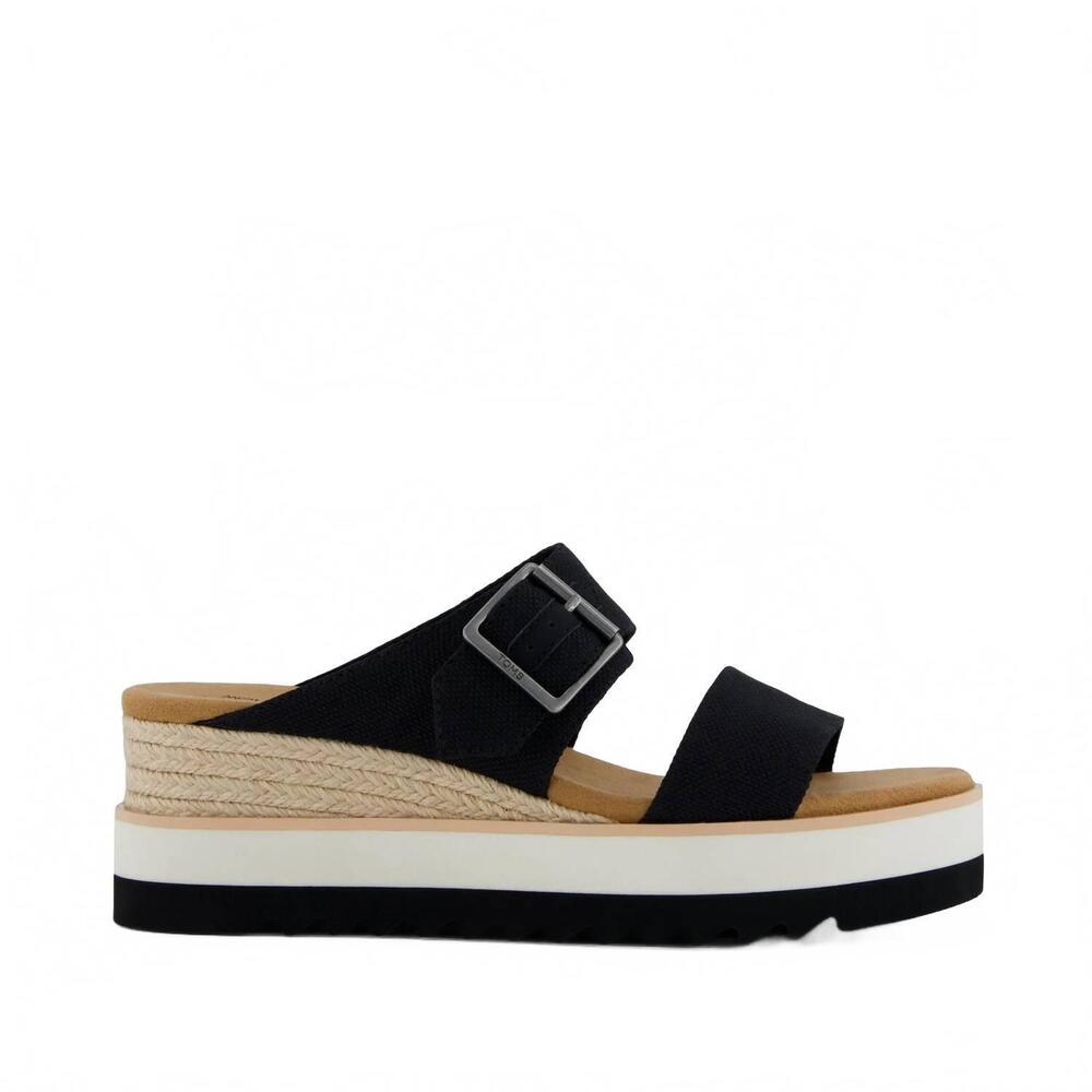 NEW TOMS women's diana mule buckle wedge sandal in black
